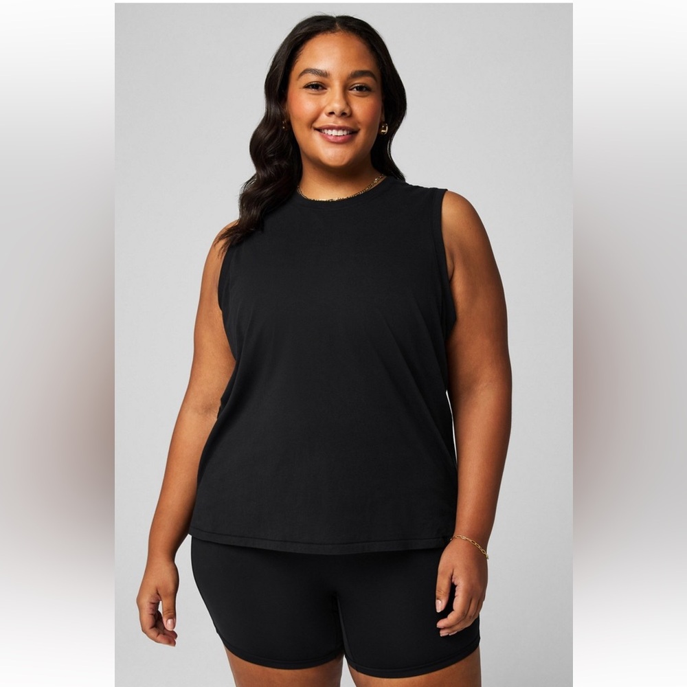 Fabletics Women’s Plus Size XXL Black Crewneck Sleeveless 100% Cotton Tank NWT